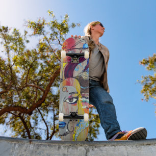 Swirl abstract face skateboard