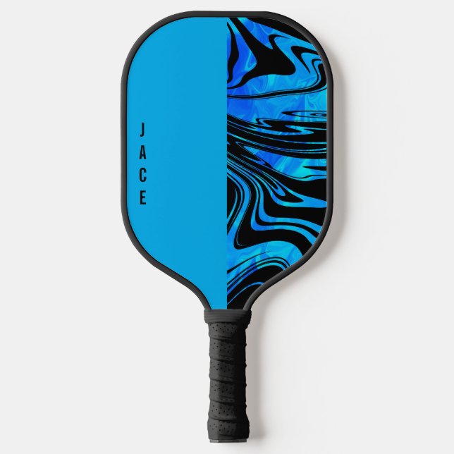 Swirl and Solid Blue Monogram Pickleball Paddle (Front)