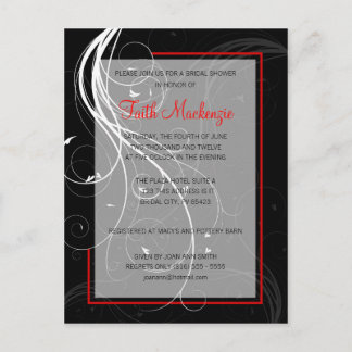 Swirl Black and Red Wedding Shower Invitation
