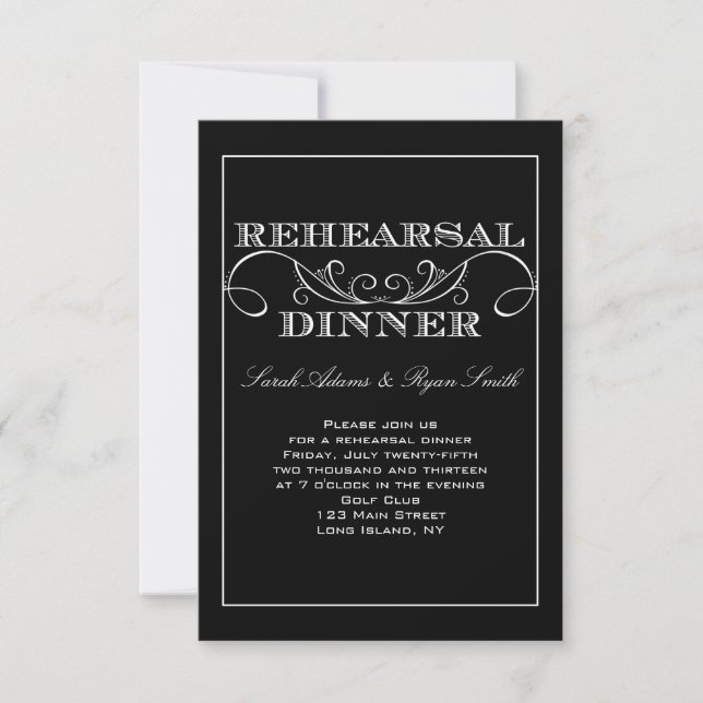 Swirl Black and White Rehearsal Dinner Invitation (Front)