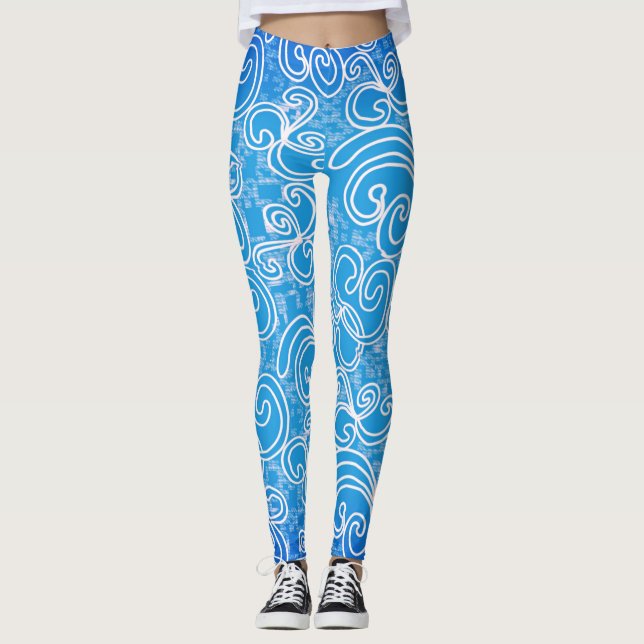 Swirl Blue Pattern Leggings (Front)