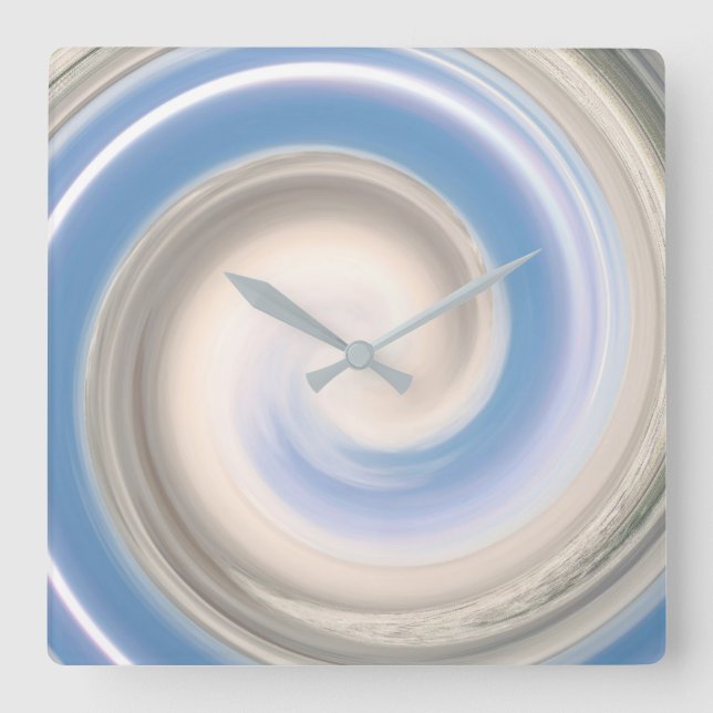 Swirl Blue White Patterns Swirling Abstract Grey Square Wall Clock (Front)