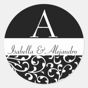Swirl Damask Monogram Names Wedding Favour Labels