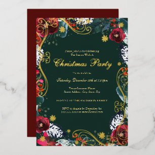 Swirl Floral Green Gold Red Christmas Party 