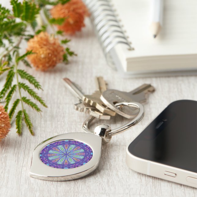 Swirl Key Chain, Kaleidoscope Mandala Art Purple Key Ring (Side)