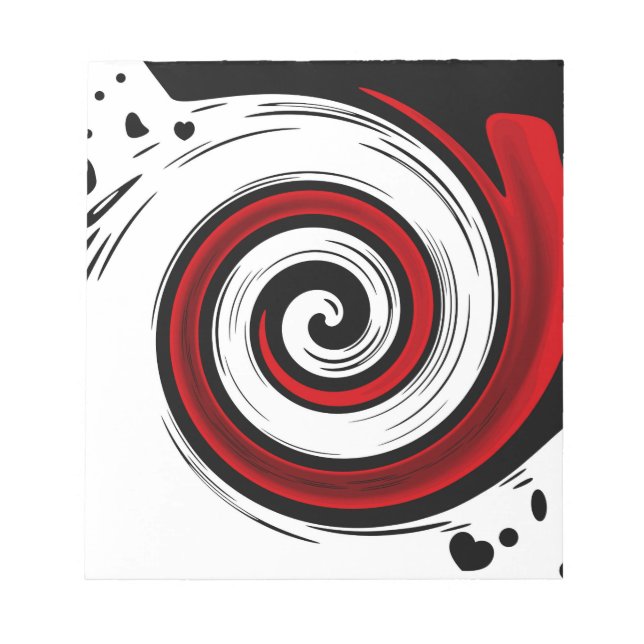 Swirl liquid circle modern black red white colours notepad (Front)