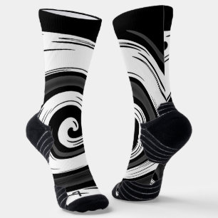 Swirl liquid circle modern black red white colours socks