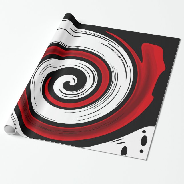 Swirl liquid circle modern black red white colours wrapping paper (Unrolled)