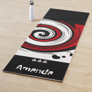 Swirl liquid circle modern black red white colours yoga mat