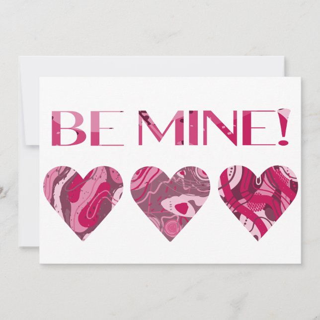 Swirl Painted Pink Red Valentine Be Mine Greeting Holiday Card (Front)