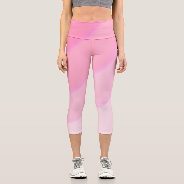 Swirl pattern pastel ombre Pink Capri Leggings (Front)