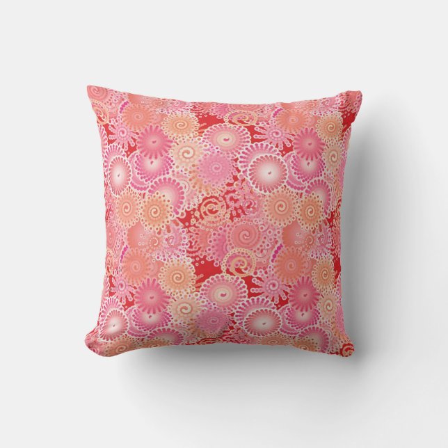 Swirl pattern, pink, coral, peach and cream cushion (Front)
