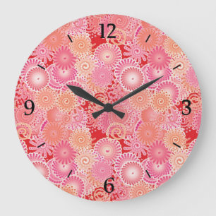 Swirl pattern, pink, coral, peach and cream large clock
