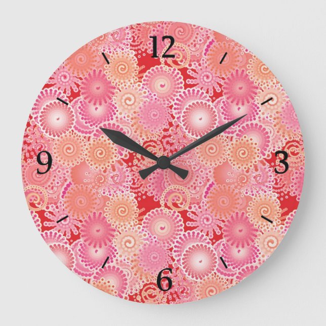 Swirl pattern, pink, coral, peach and cream large clock (Front)