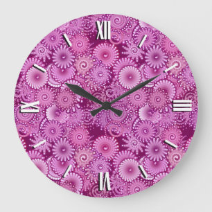 Swirl pattern, purple, pink, plum, lilac large clock