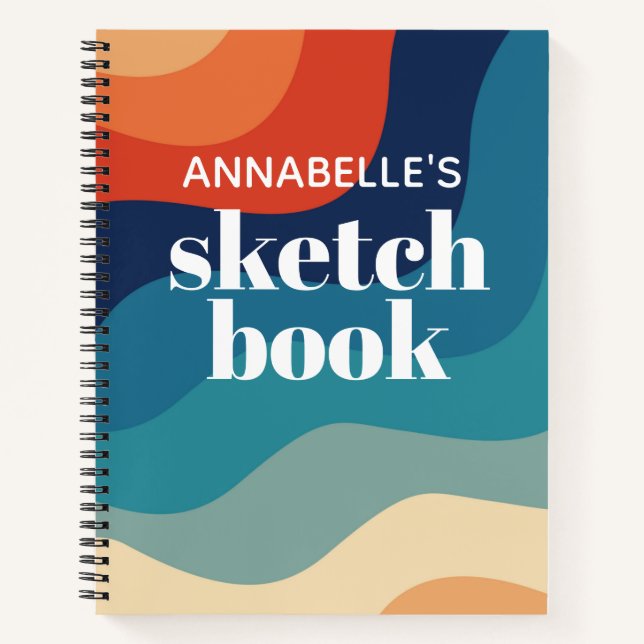 Swirl Retro Waves Rainbow Sketchbook Notebook (Front)