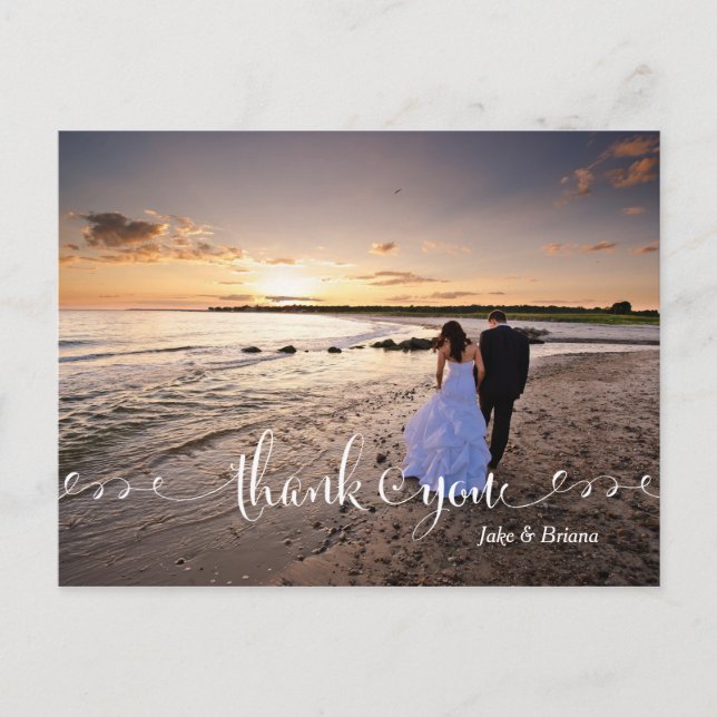Swirl Script Typography Wedding Thank You Postcard (Front)