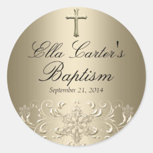 Swirl Snowflake & Cross Gold Baptism Sticker