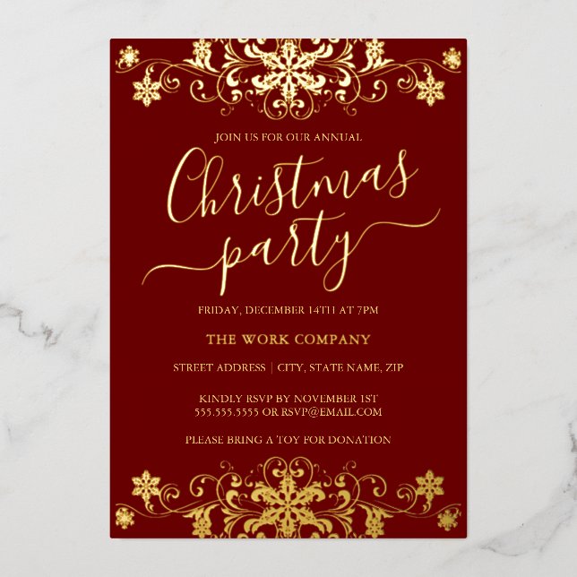 Swirl Snowflake Red Corporate Christmas Party  (Front)