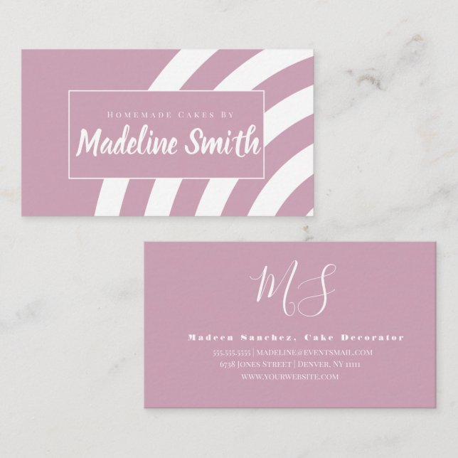 Swirl Stripes Homemade Cake Bakery Pink Business Card (Front/Back)
