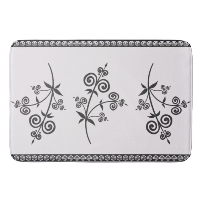Swirl Style Flora & Foliage In Ornamental Pattern Bath Mat (Front)