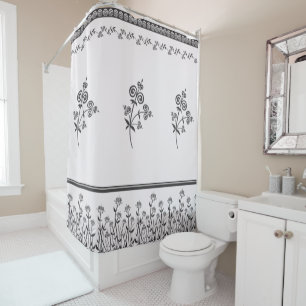Swirl Style Flora & Foliage In Ornamental Pattern Shower Curtain