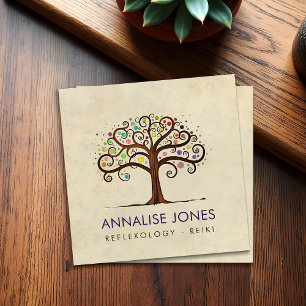 Swirl Tree of Life - Colorful leaves Square Business Card