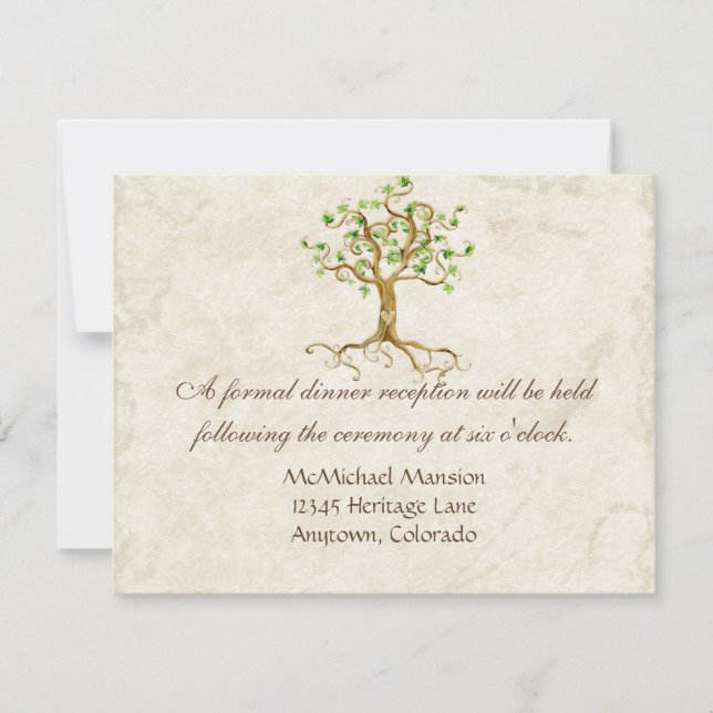 Swirl Tree Root Antiqued Aqua Reception Invite (Front)