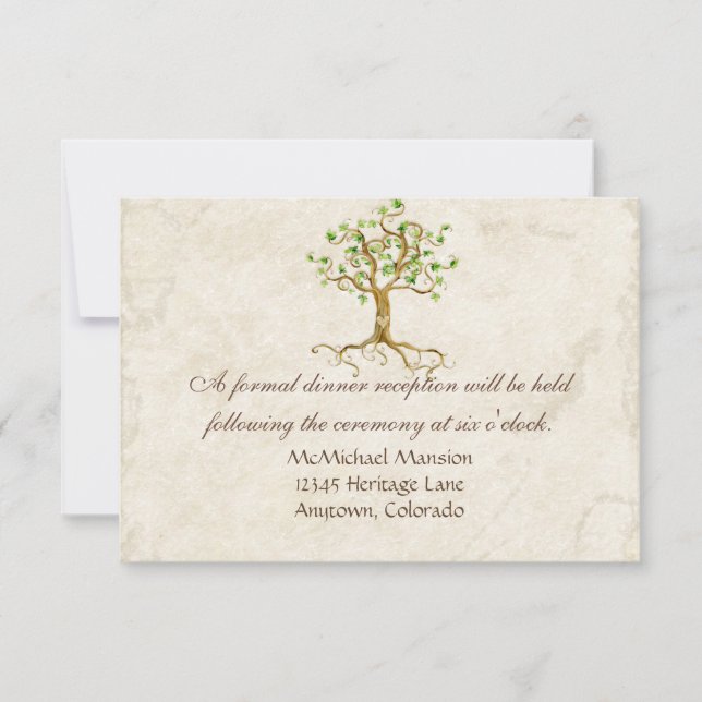 Swirl Tree Root Antiqued Sage Reception Invite (Front)