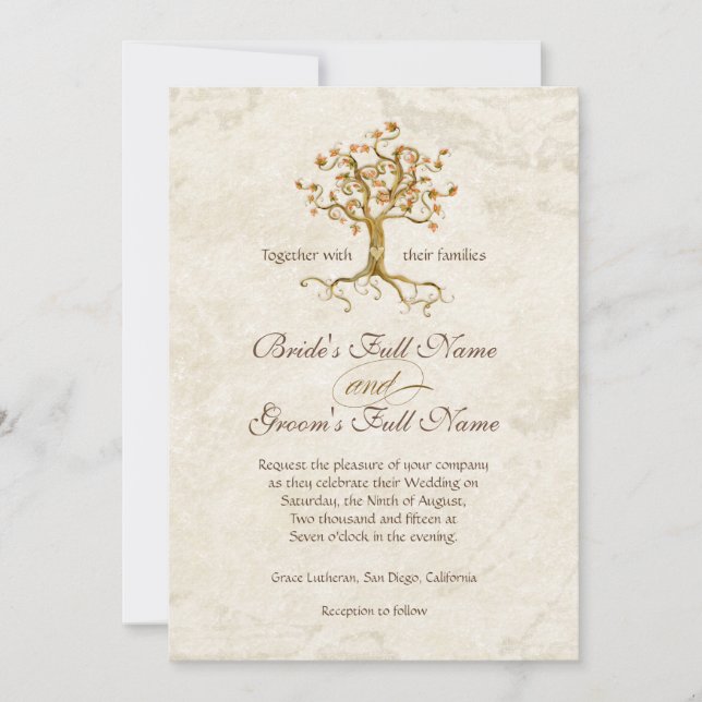 Swirl Tree Roots Antique Parchment Vintage Wedding Invitation (Front)
