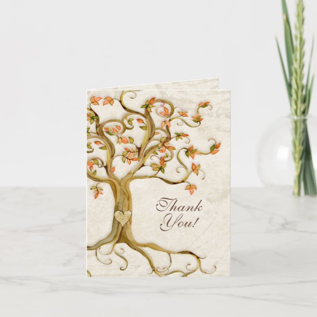 Swirl Tree Roots Antique Tan Custom Thank You Note Card (Front)