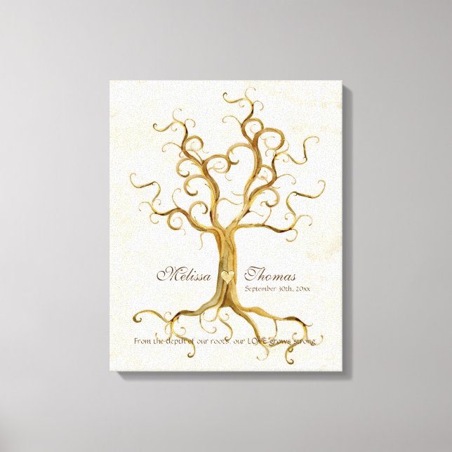 Swirl Tree Roots Antiqued Fall Wedding Gift Art Canvas Print (Front)