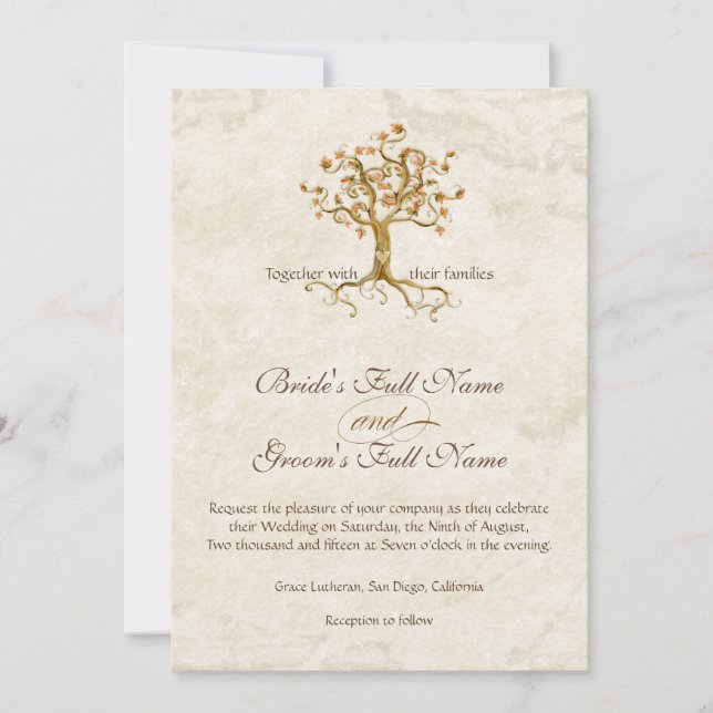 Swirl Tree Roots Antiqued Parchment Monogrammed Invitation (Front)