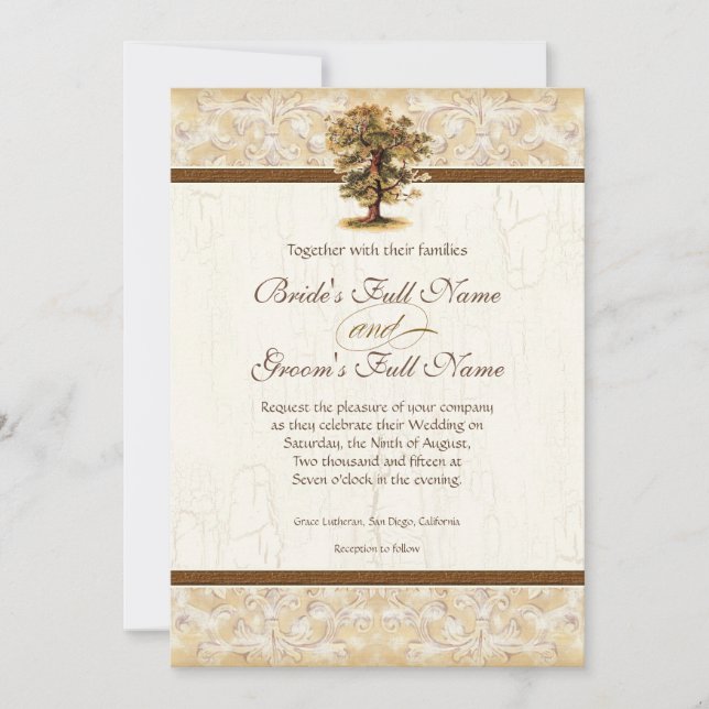 Swirl Tree Roots Antiqued Parchment Wedding Invitation (Front)