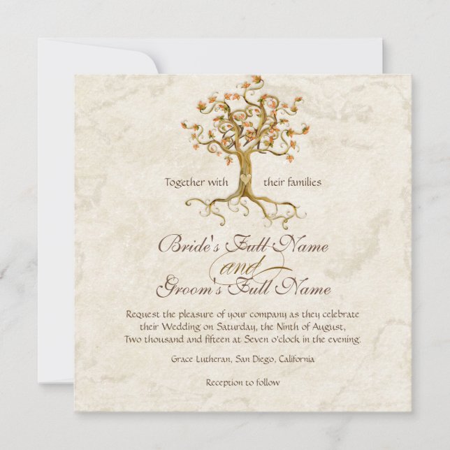 Swirl Tree Roots Antiqued Parchment Wedding Invitation (Front)