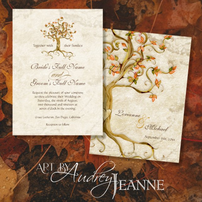 Swirl Tree Roots Antiqued Parchment Wedding Invitation (Creator Uploaded)