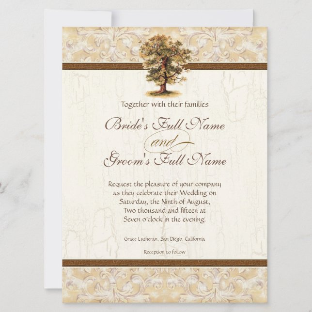 Swirl Tree Roots Antiqued Parchment Wedding Invitation (Front)