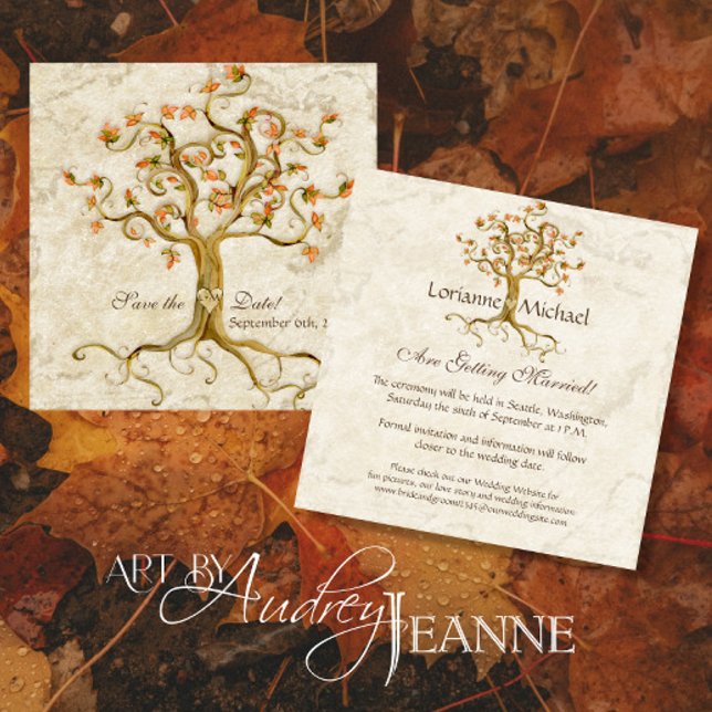Swirl Tree Roots Antiqued Parchment Wedding Save Invitation (Creator Uploaded)