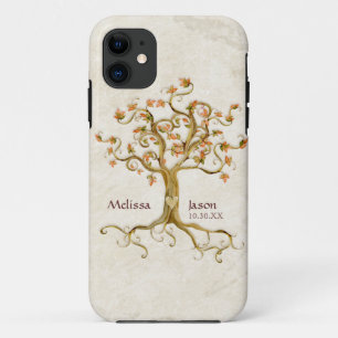Swirl Tree Roots Antiqued Personalised Names Heart Case-Mate iPhone Case