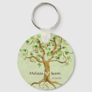 Swirl Tree Roots Antiqued Personalised Names Heart Key Ring