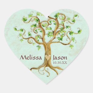 Swirl Tree Roots Antiqued Personalised Names Heart Sticker