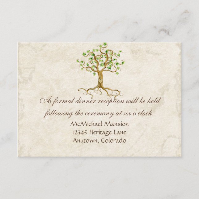 Swirl Tree Roots Antiqued Reception Invite Card (Front)