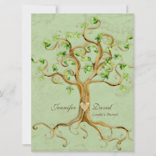 Swirl Tree Roots Antiqued Sage Couples Shower Invitation (Front)
