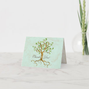 Swirl Tree Roots Antiqued Sage Thank You Note Card