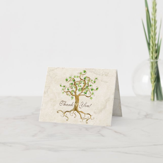 Swirl Tree Roots Antiqued Sage Thank You Note Card (Front)