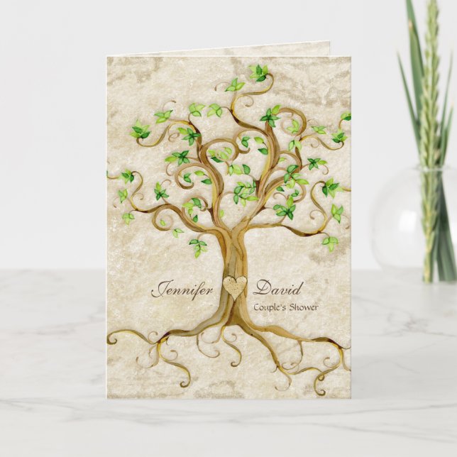 Swirl Tree Roots Antiqued Tan Couples Shower Invitation (Front)