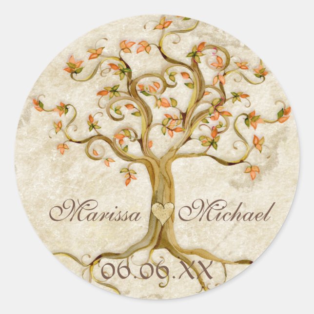 Swirl Tree Roots Antiqued Wedding Matching Seals (Front)