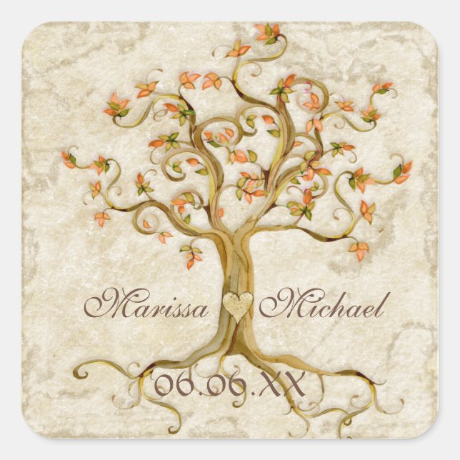 Swirl Tree Roots Antiqued Wedding Matching Seals (Front)