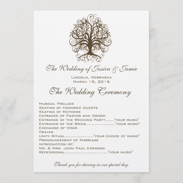 Swirl Tree Wedding Program Programme (Front)