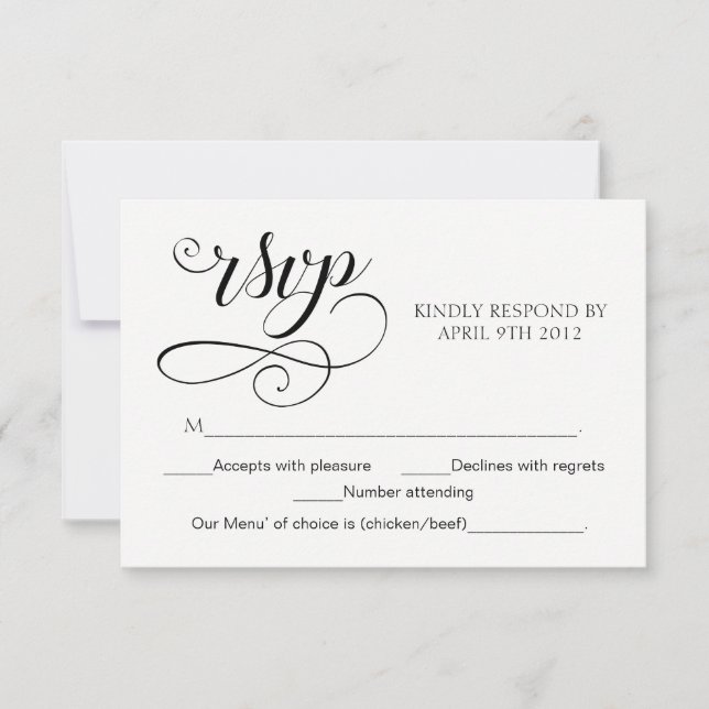 Swirl Typography RSVP Card Script Response Card (Front)